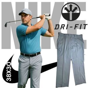 NWT Nike Golf Men's Dri-Fit Flat Front Stretch Khaki Pants Gray Size 38X30